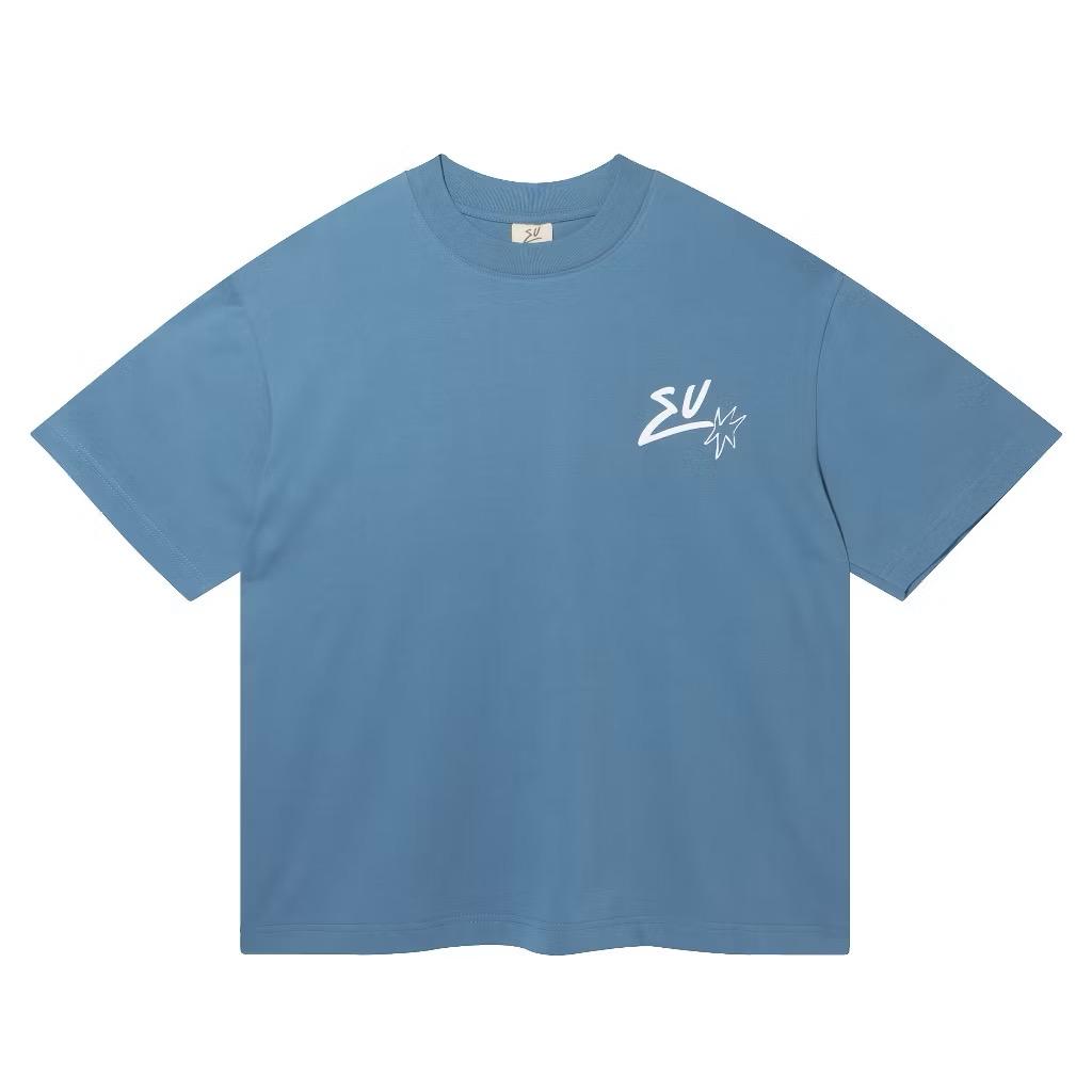 Kaos Boxy Fit Oversize Tee Print Crazy Mineral Blue Cotton
